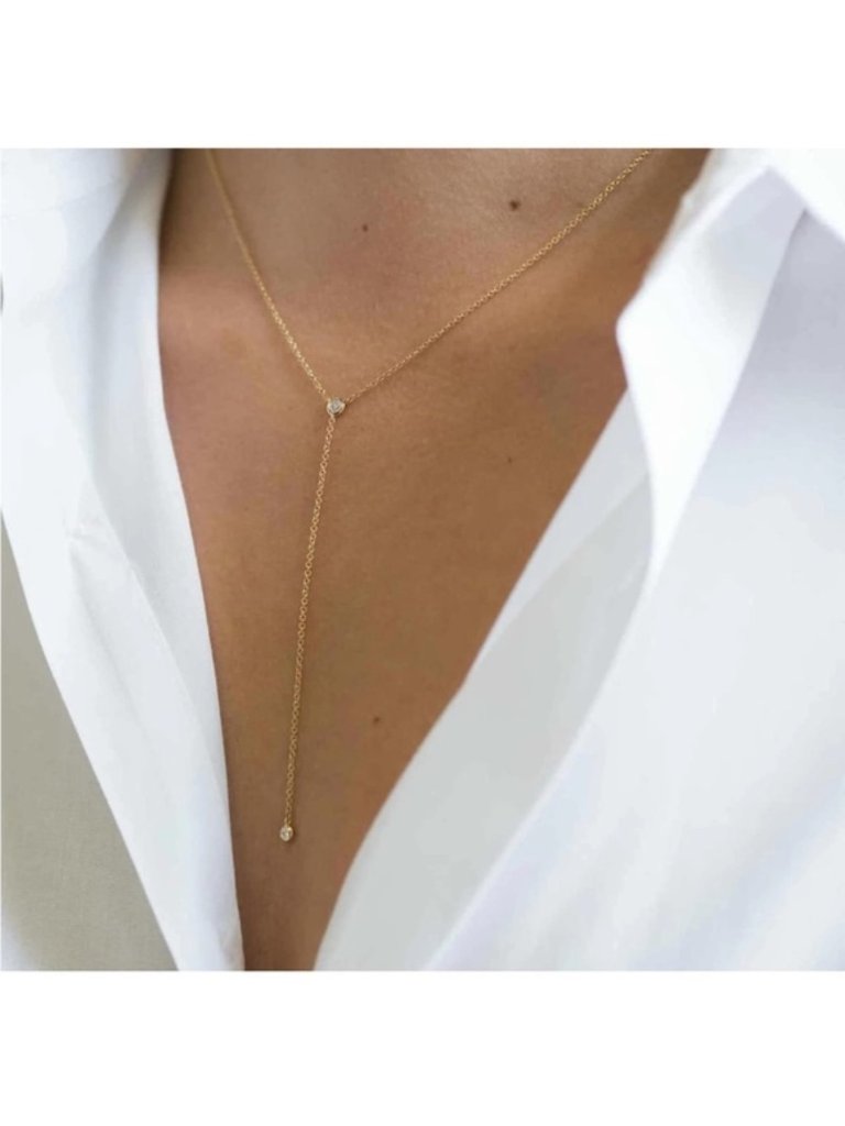 Gold 14k Gold Plated Cz Lariat Necklace